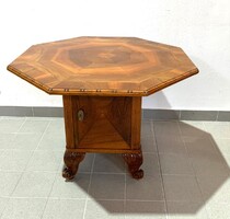 Antik, szép állapotú játékasztal, kártyaasztal, dohányzóasztal (69x93cm)  RZ