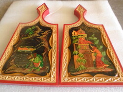 Orosz Fedoskino kézzel festett konyhai lakkozott nagyobb méretű falidísz 31 x 15 x ca 2 cm hársfa?