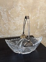 Orosz csiszolt kristály kosárka ezüst füllel (875-ös finomság)