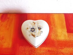 Zsolnay búzavirág mintás, szív alakú kis porcelán bonbonier, ékszer tartó doboz