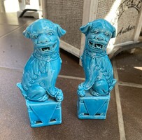 Egy pár türkizkék kerámia Foo kutya