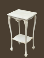 Antik vintage stílusú faragott, fa posztamens kis két szintes téglalap alakú asztalka