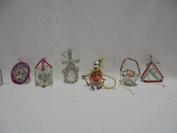 Hat darab RÉGI gablonz karácsfadísz, függő együtt - lámpás, kosár, szitakötő /? /,....
