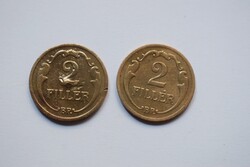2 Fillér , 1934 , Budapest , Magyar Királyság , réz , 2 darab együtt , SÉRÜLT !