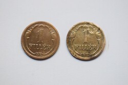 1 Fillér , 1932 , Budapest , Magyar Királyság , réz , 2 darab együtt , SÉRÜLT !