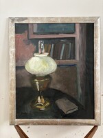 Vargha László olajfestmény farost  “Lámpás csendélet” 60x50