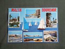 Képeslap,Európa,Málta sziget,Valletta,kikötő,vitorlás hajó,városi látkép,részlet,1980-