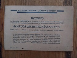 Meghívó az Albertfalvai,, Árpád-kör" álarcos jelmezes táncestélyre, papírrégiség