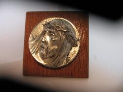 Antik Jézus ezüstözött fej,  fali dísz