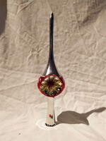 Régi üveg karácsonyfadísz reflexes csúcsdísz