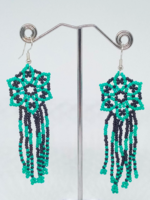 Turquoise-Black Floral Beaded Earrings 477