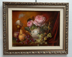 József Fürst signed, framed oil still life in ornate frame