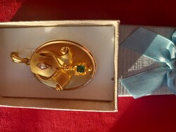 Antique Biedermeier 14-carat gold photo holder pendant with emerald and real pearl, approx. 1880