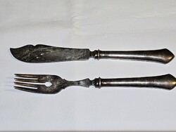 Antik halas cizellált horgászos kés villa