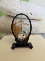 Keleti Parafa Kép / Dióráma Üvegezett Ebonizált Fa Tartóban A181