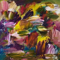 Baján Ildikó festmény 50 x 50 cm. Olíva szerelem, avagy aranyló csend.