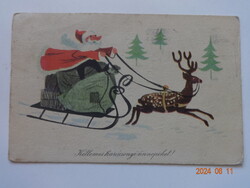 Régi, retró grafikus karácsonyi üdvözlő képeslap - Szilas győző rajz