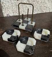 Art Deco hamutartó szett, 1920-30, ónix és sárgaréz, ritka darab