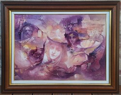 90x70cm Buday Mihály ( 1953_) A História Allegóriája c. festménye Eredeti Garanciával !