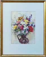 Diósy Antal (1895 - 1977) Virágcsendélet IV. c. akvarell festménye EREDETI GARANCIÁVAL !!