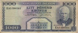 1000 krónur korona 1961 marz 29. Izland 1.
