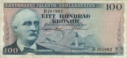 100 krónur korona 1957 juni 21. Izland