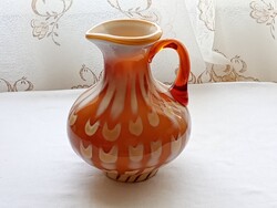Üveg kancsó 3 - Dragan Drobnjak Prokuplje 18xØ15cm retro hand made többrétgű többszinű díszüveg