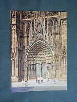 Képeslap,Franciaország,Strasbourgi székesegyház látkép,részlet,1974-