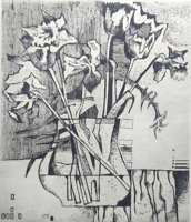 TÚRY MÁRIA: Csendélet (rézkarc 28x25 cm) modern - Szőnyi István tanítványa, Kádár György felesége