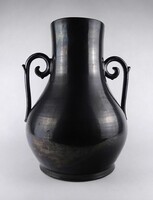 1X081 Régi jelzett Szabó Zoltán feketemázas karcagi kerámia padlóváza