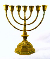 DÍSZES MASSZÍV RÉZ JUDAIKA GYERTYATARTÓ - MENÓRA !