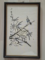 Régi jelzett bambuszos japán selyemkép 32 x 21 cm