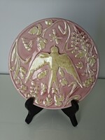 Antik Schütz Cilli 1890 körüli rózsaszín fecske díszes fajansz tál 19.5 cm INGYEN FOXPOST AUTOMATA