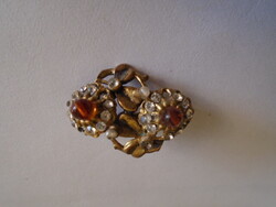 Very antique Faberge-style brooch with sparkling stones, diamond-like, small size