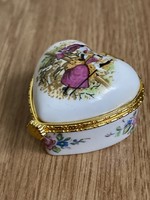 Nagyon szép porcelán szív, jelenetes, ékszertartó, szelence.
