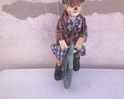 Vintage BICIKLIZŐ BOHÓC Marionett figura