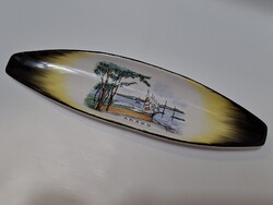 Bodrogkeresztúri kerámia csónak tál, Agárd, Velencei-tó, vitorlások, 34 cm