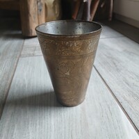 Csodaszép régi réz pohár (10,2x7,2 cm)