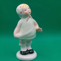 Retro Kispest-Gránit kerámia pöttyös  kendős kislány figura