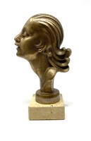 Art Deco stílusú női profil szobor márvány talpazaton (22cm) RZ