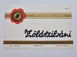 Zöldszilváni pecsenyebor - boros címke 0.7 l Termelte és palackozta a Balatonboglári Állami Gazdaság