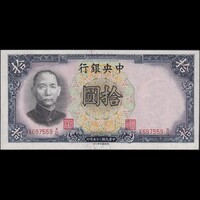 Kína Central Bank of China 10 Yuan 1936 P-214c UNC