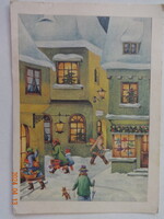 Régi, retró grafikus karácsonyi üdvözlő képeslap - Lazetzky Stella rajz