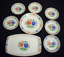 Alföldi porcelán , retro virág mintás süteményes készlet , kínáló tál , kistányér 6db +1