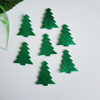 10db Glitteres fenyőfa alakú pufi matrica, öntapadós karácsonyi dísz
