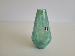 Retro Karcagi színátmenetes repesztett fátyolüveg mid century üveg váza