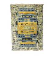 Mid-century modern kék/sárga gépi csomózású szőnyeg, 1960's - 50580
