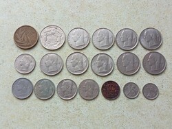 Belgium 19 db Különböző érme 25,50 Centimes 1,5,10,20 Francs 1950-1982 Flamand és Francia