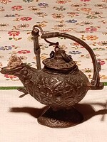 NAGYON RÉGI KIS BRONZ HAJÓS FÜGGESZTHETŐ OLAJLÁMPÁS (G30)