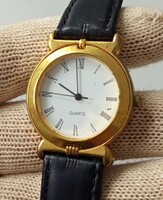 Retro Vintage Bőr Szíjas Women's Quartz Watch, Gold Plated